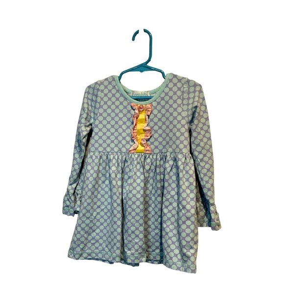 SERENDIPITY by Shrimp and Grits Kids L/S, Babydoll Top 5/6 Lavender, Blue Dots - Picture 1 of 3